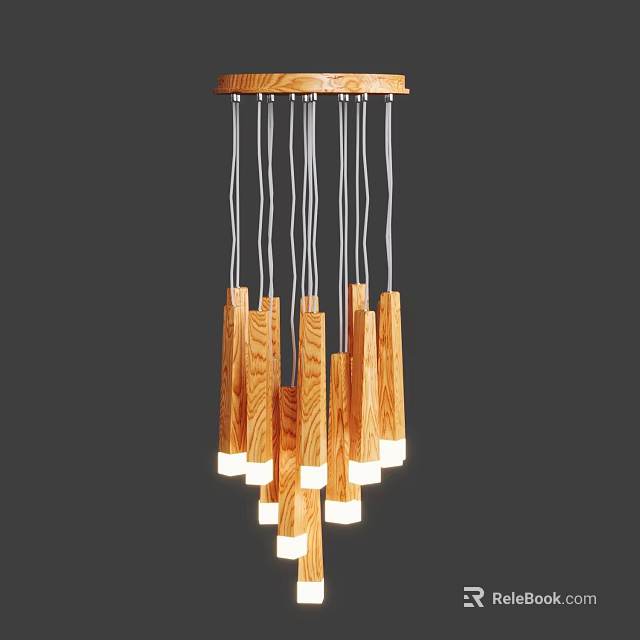 Modern Wooden Chandelier With Multiple Hanging Light Columns For Interior Lighting Design 3d model 