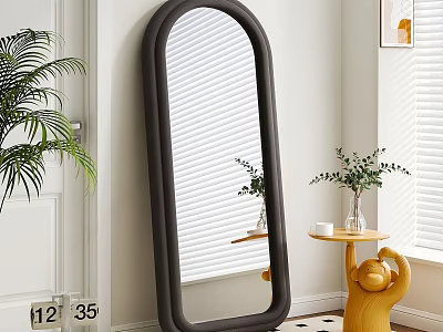 Full Length Black Frame Mirror In Modern Interior With Plants And Window Blinds 3d model