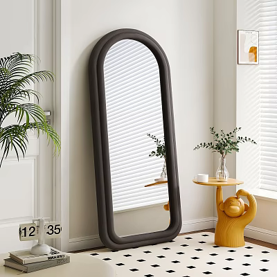Full Length Black Frame Mirror In Modern Interior With Plants And Window Blinds 3d model