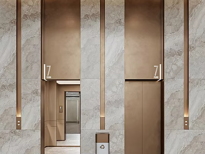 Modern Elevator Hallway With Marble Walls Gold Doors And Accent Lighting 3d model