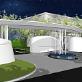 Modern White Building Exterior Wall With Curved Design Green Plants And Night Lighting