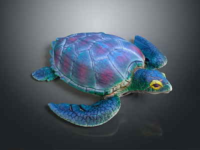 Colorful Sea Turtle With Blue Purple Shell Green Head And Yellow Eyes 3d model