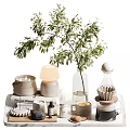 Stylish Decorative Ornament Set With Green Plant Lamp Glass Vase Coffee Tools And Books