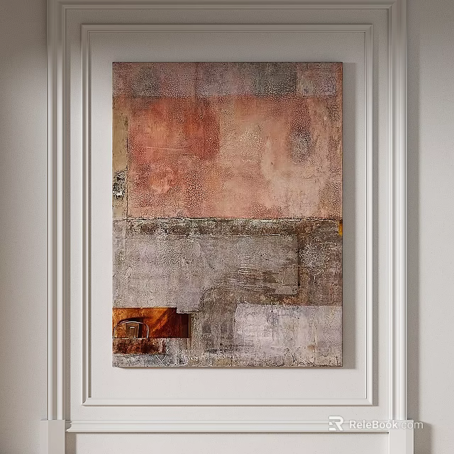 Abstract Painting Wall Art With Warm Tones Textured Layers On White Wall Background 3d model 