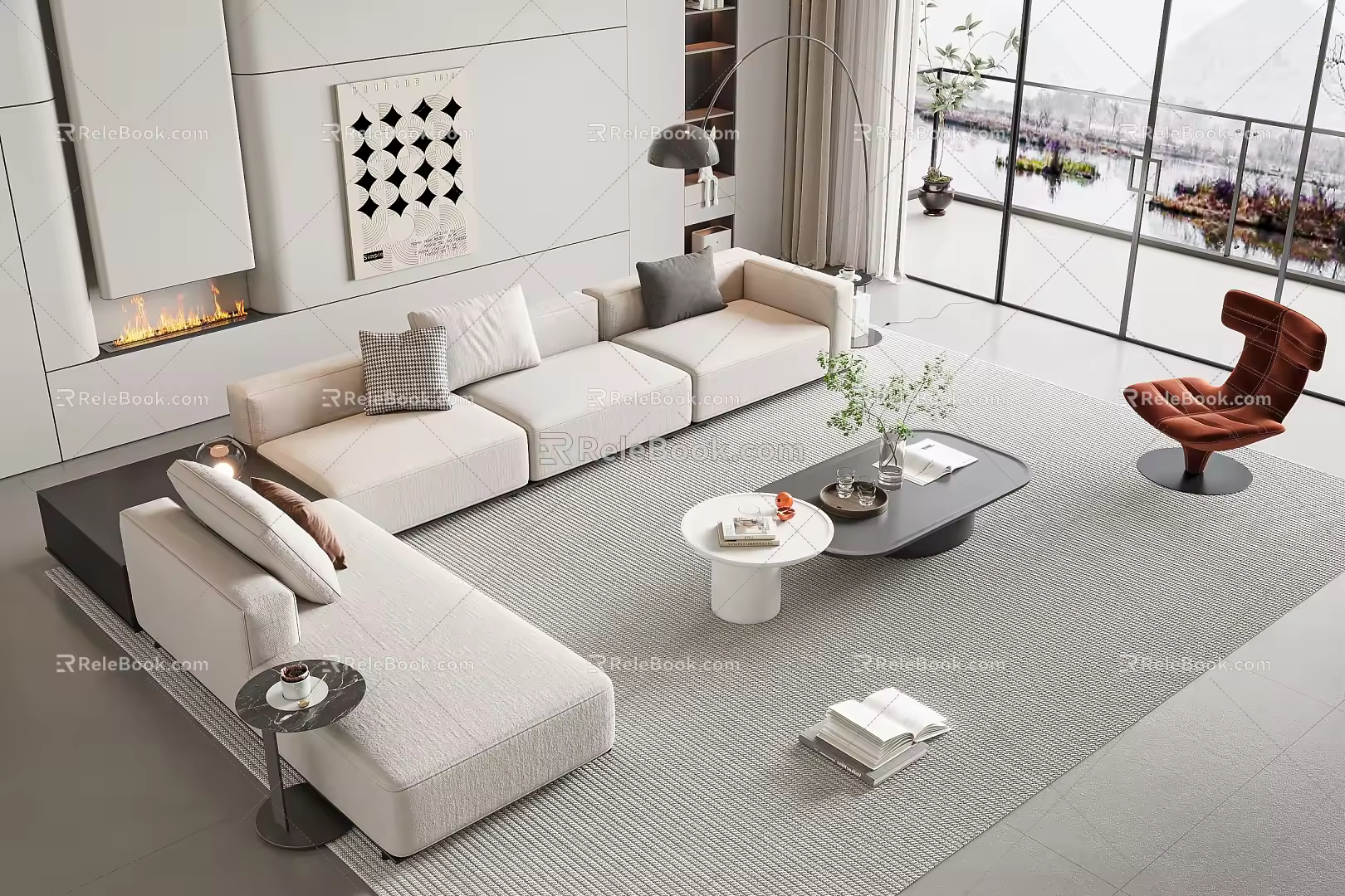 Modern sofa coffee table combination 3d model
