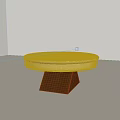 Modern Round Coffee Table With Light Marble Top And Dark Wood Base 3d model
