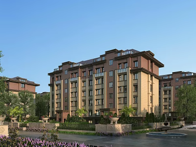 Elegant Multi Story Residential Building With Landscaped Gardens And Large Windows 3d model