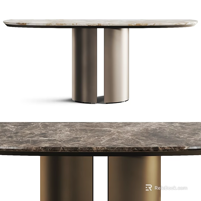 Modern Console Table With Marble Top And Metal Cylinder Legs Design 3d model 