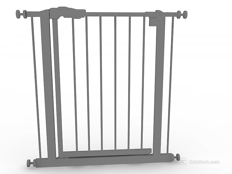 Gray Safety Swing Door With Vertical Railings And Secure Fixed Frame 3d model