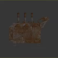 Rusted Industrial Transformer With Three Vertical Coils And Radiator Fins