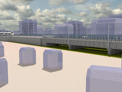 Urban Road Infrastructure With Concrete Pillars Elevated Road And City Buildings 3d model