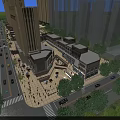 Aerial View Urban Planning With High Rise Buildings Plaza Streets Pedestrians And Trees
