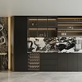 Modern Sideboard With Marble Countertop Wine Rack Glass Doors And Lighting