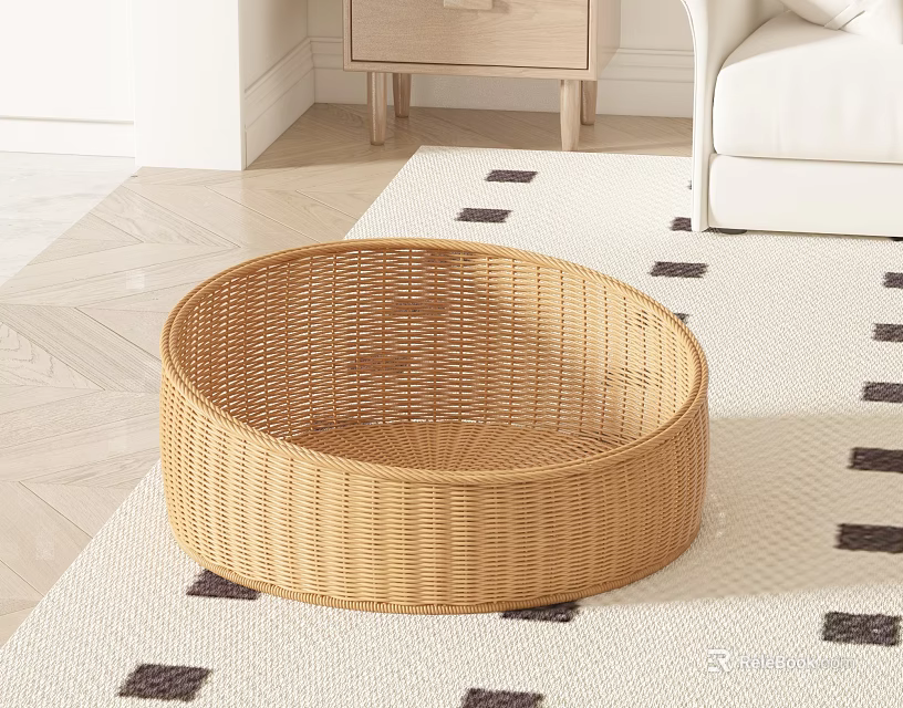 Round Woven Basket For Home Living Room Decor 3d model 