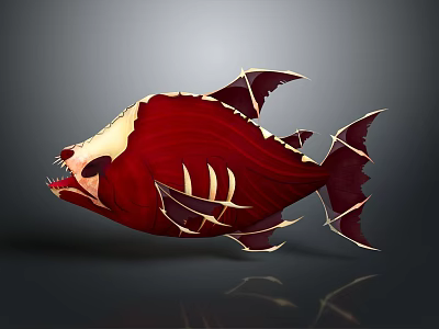 Red Skeleton Fish Artistic Sculpture with Wing Like Fins and Detailed Structure 3d model