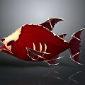 Red Skeleton Fish Artistic Sculpture with Wing Like Fins and Detailed Structure