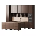 Modern Kitchen Featuring Built in Dark Wooden Cabinets Stone Countertop Sink And Appliances