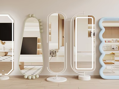 Various Stylish Floor Standing Mirrors With Modern Design And Decorative Stands For Home Decor 3d model