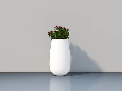 Bonsai Potted Plant in White Vase with Pink Flowers and Green Foliage on Smooth Surface 3d model