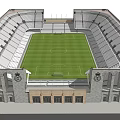 Historic Style Football Stadium With Large Stands Green Pitch And Entrance Area