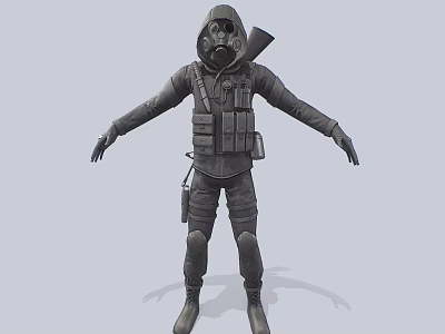 Military Style Character With Gas Mask And Tactical Vest Against Biological Creature Threat 3d model