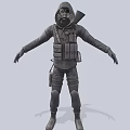 Military Style Character With Gas Mask And Tactical Vest Against Biological Creature Threat