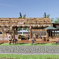 Traditional Post Station Featuring Thatched Roof Wooden Structure Counter Lanterns And Green Plants
