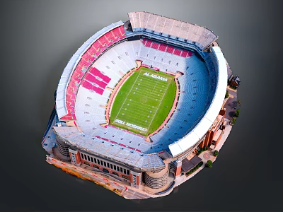 Alabama Crimson Tide Stadium Architecture With Red Seats Green Football Field And White Roof 3d model