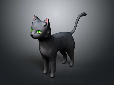 Gray Cat 3D Model With Green Eyes In Standing Pose On Gray Background 3d model