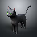 Gray Cat 3D Model With Green Eyes In Standing Pose On Gray Background