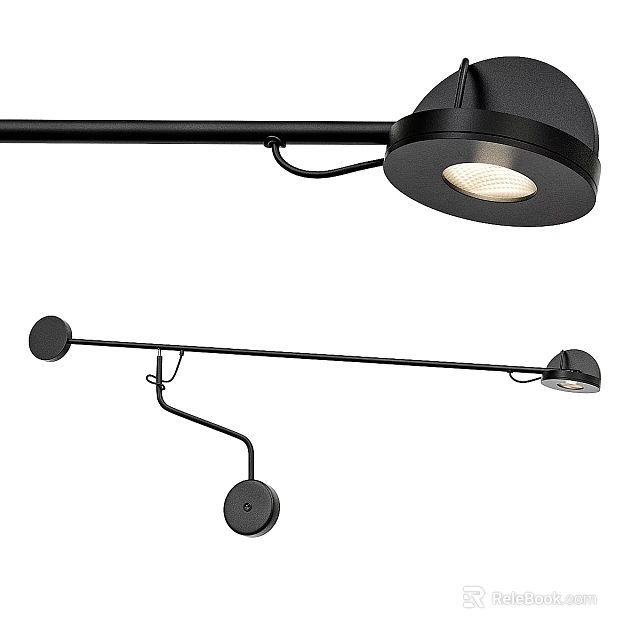 Contemporary Black Wall Lamp With Adjustable Arm And Sleek Metal Design 3d model 
