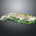 Detailed Terrain 3D Model With Vegetation Covered Areas And Pathways Structure 3d model