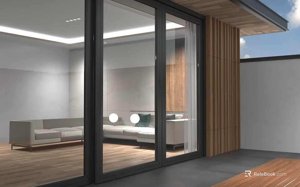 Modern Sliding Glass Doors Connecting Living Room And Outdoor Space Stylishly 3d model 