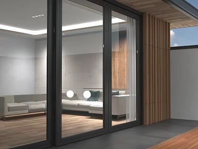 Modern Sliding Glass Doors Connecting Living Room And Outdoor Space Stylishly 3d model