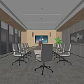 Modern Conference Room Interior Design With Large Windows Long Table Chairs And Large Screen 3d model