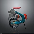 Cosmic Exploration Blue Monowheel Vehicle Featuring Red Seat And Engine Structure