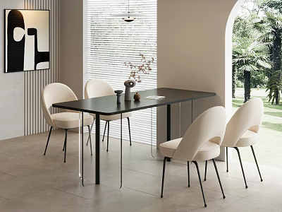 Modern Minimalist Dining Table Set With Black Table And White Chairs In Bright Room 3d model