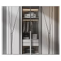 Modern Wooden Wardrobe With Glass Doors Interior Featuring Hanging Rails Drawers And Folded Clothes
