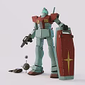 Detailed Green And Red Mecha Robot Model With Shield Weapon And Accessories