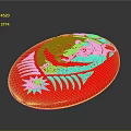 Red Oval Decorative Box With Intricate White Animal Pattern For Daily Use