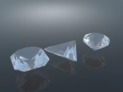 Sparkling Diamond Jewelry With Three Different Shapes On Dark Background And Reflections 3d model