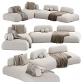 Modern Beige Sofa Collection Featuring Decorative Pillows And Cozy Blankets 3d model
