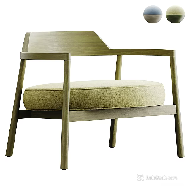 Minimalist Modern Leisure Chair With Light Wood Frame And Beige Padded Seat 3d model 