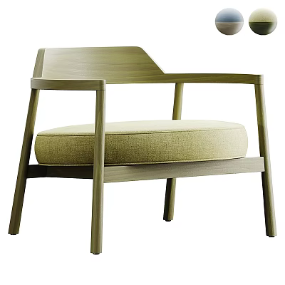 Minimalist Modern Leisure Chair With Light Wood Frame And Beige Padded Seat 3d model