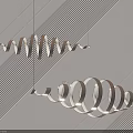 Elegant Modern Chandelier Design With Curved Spiral Shape And Metallic Finish Against Striped Background