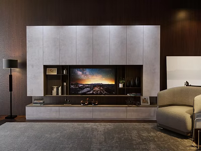 Modern Gray TV Cabinet With Storage And Beige Sofa In Living Room 3d model