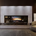 Modern Gray TV Cabinet With Storage And Beige Sofa In Living Room