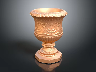 Decorative Carved Vase With Copper Color Octagonal Base And Intricate Patterns 3d model