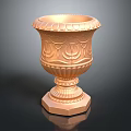 Decorative Carved Vase With Copper Color Octagonal Base And Intricate Patterns