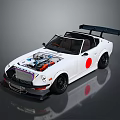 White Modified Sports Car With Open Hood Exposed Engine Red Logo And Rear Spoiler